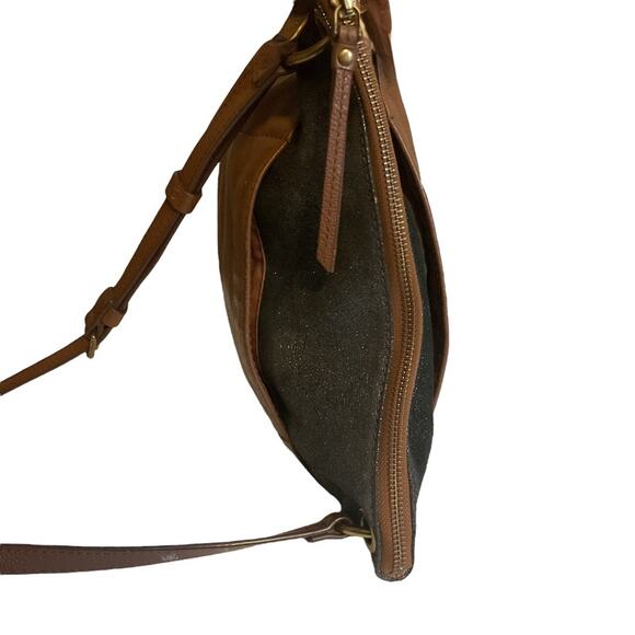 Vintage 90s FOSSIL Black Glitter Suede & Brown Leather Crossbody - Picture 10 of 11